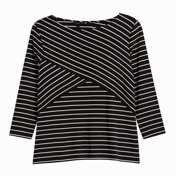 Talbots Striped Long Sleeve Knit Top Boatneck Stretch Nautical Black White Large - Picture 1 of 5